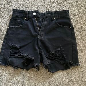 Shein black denim high/low shorts